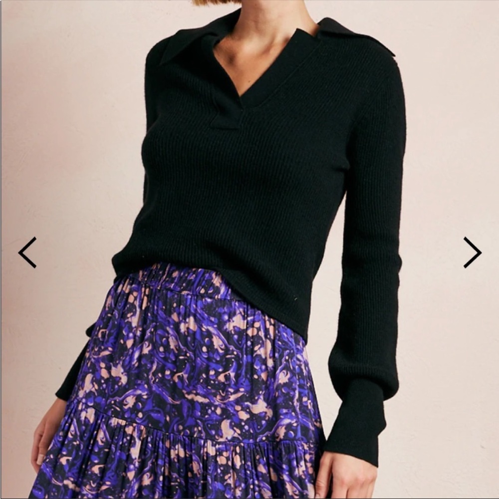 The Westside Wool and Cashmere Polo Collared Sweater - Black - Picture 2 of 3